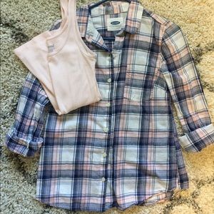 Pink and blue old navy button up & pink tank top